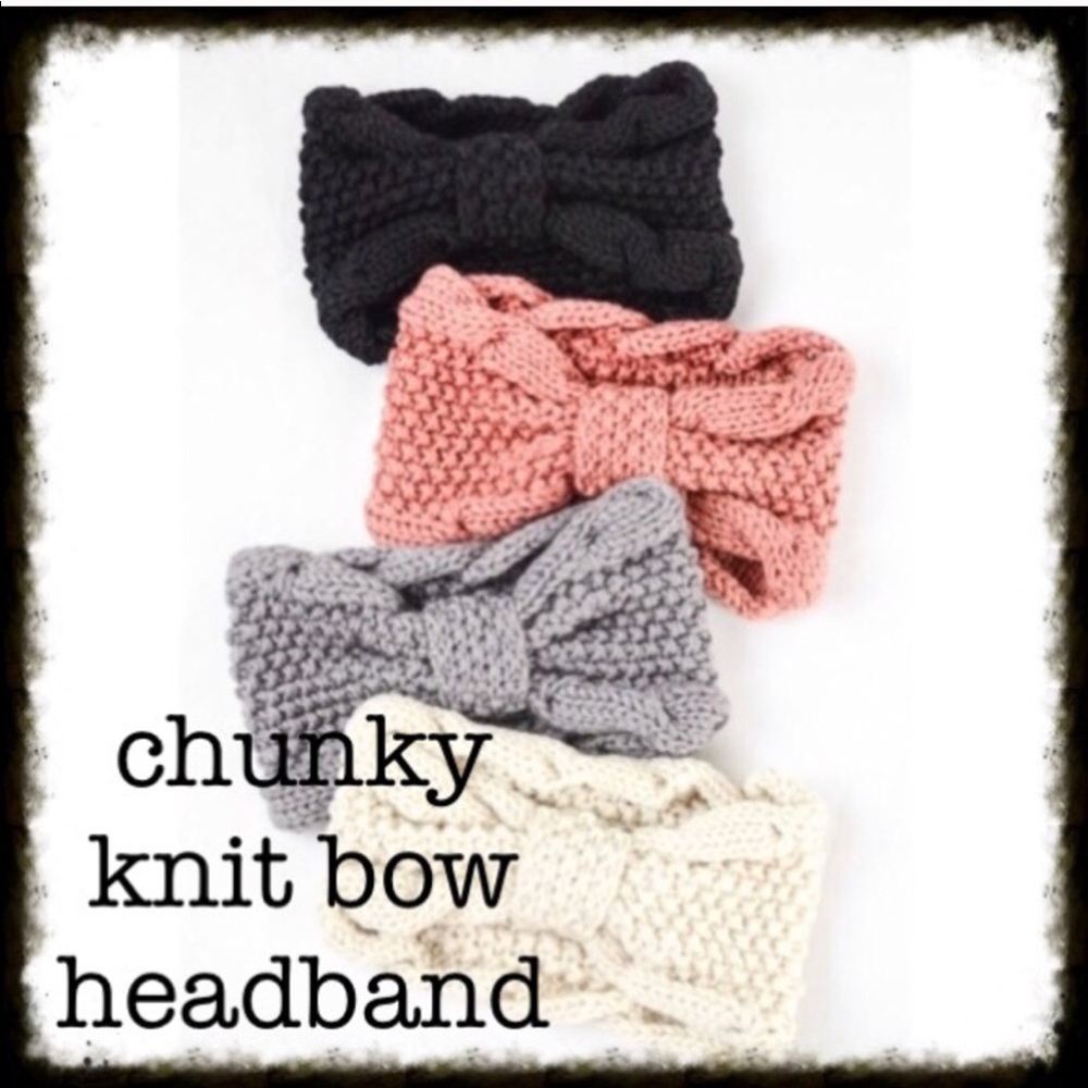 FREE WITH PURCHASE - Pink Chunky Knit Bow Headband - Picture 2 of 2